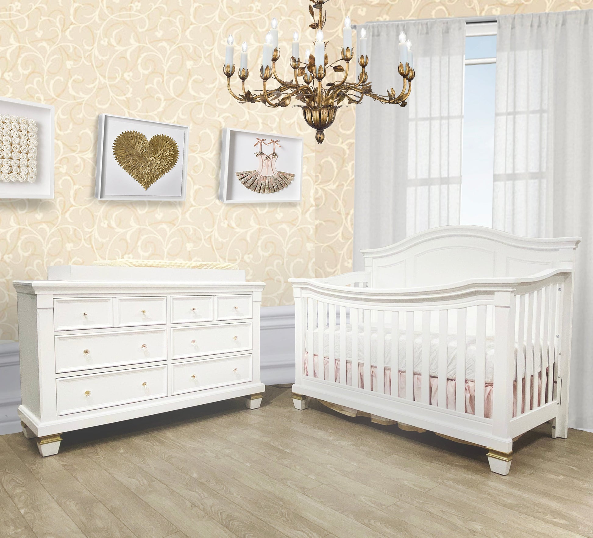 Glendale Double Dresser in White and Gold