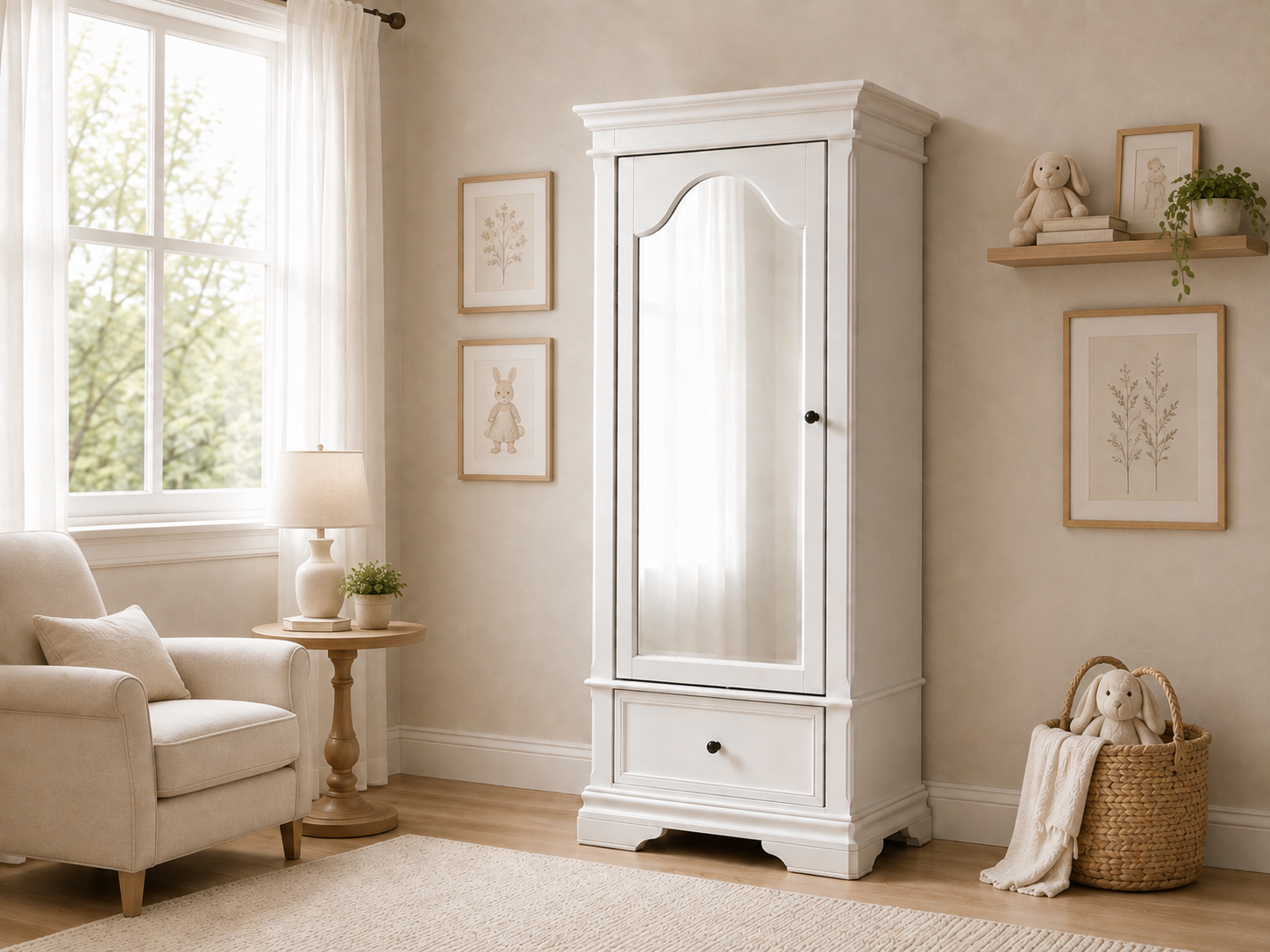 Color: Belgium Cream | Stella Baby and Child Athena Collection Armoire in Belgium Cream
