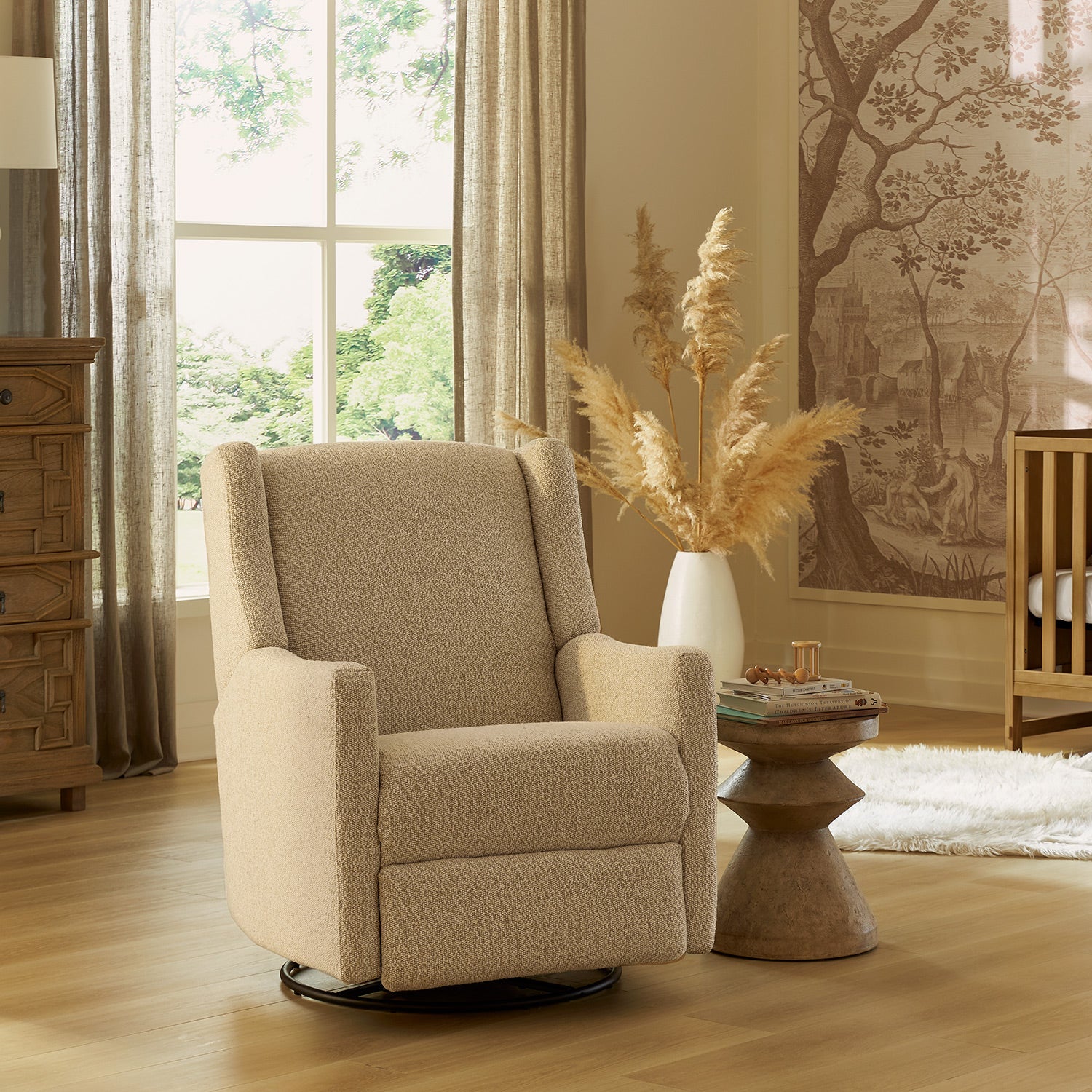 Lillian Manual Swivel Glider Recliner Beige | Baby Warehouse