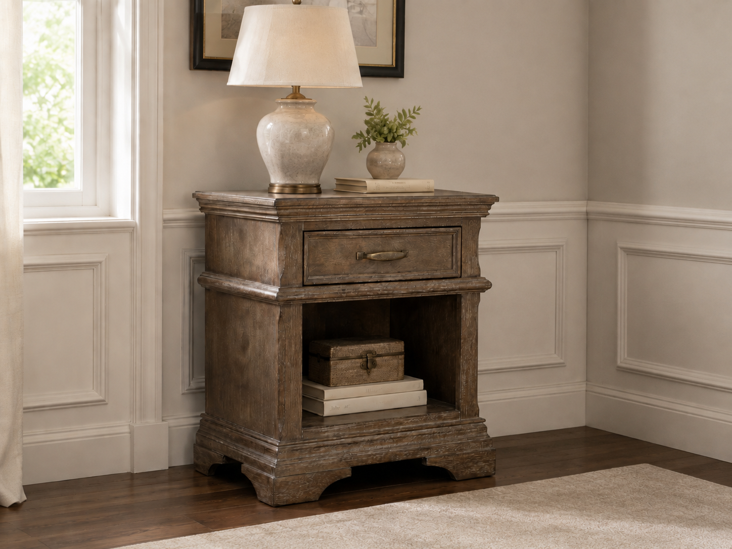 Color: Cafe au Lait | Kerrigan 1 Drawer Nightstand with Power