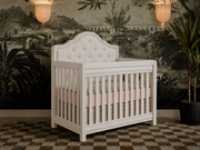 Cristallo Crib in Vintage White finish with White vinyl headboard