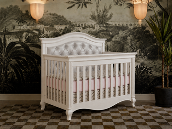 Color: Vintage White | Pali Diamante Collection Forever Crib in Vintage White with Grey Leather Panel