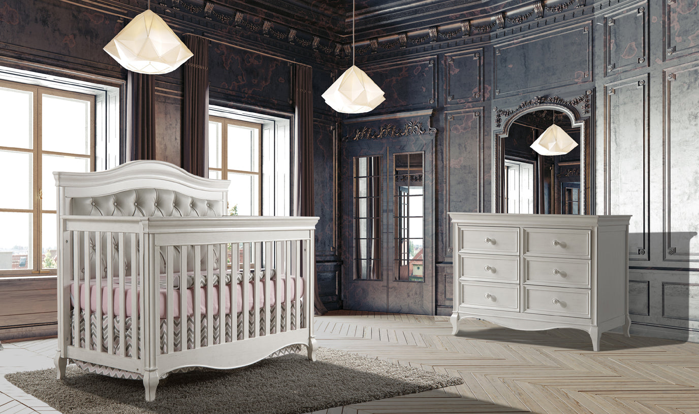Pali Diamante Collection Forever Crib in Vintage White with Grey Leather Panel image 1