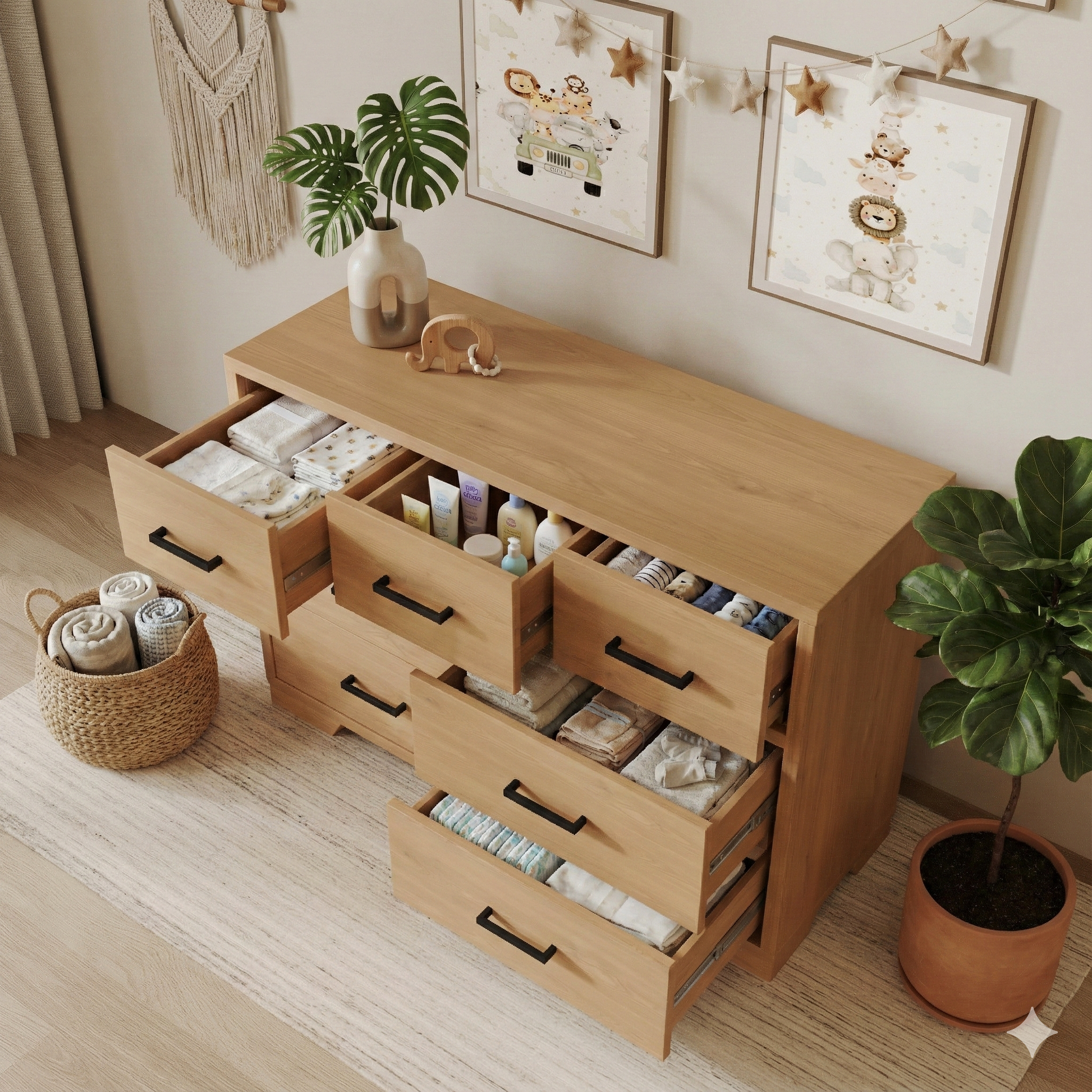 Birch 7 Drawer Double Dresser in Natural