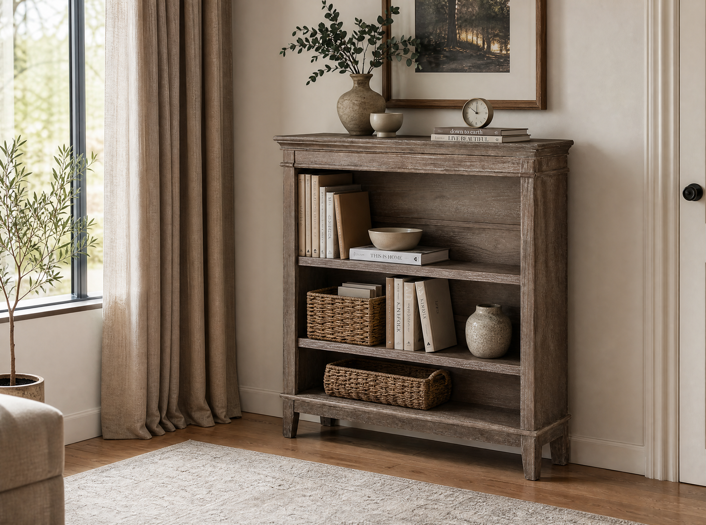 Color: Sand | Leland bookcase hutch
