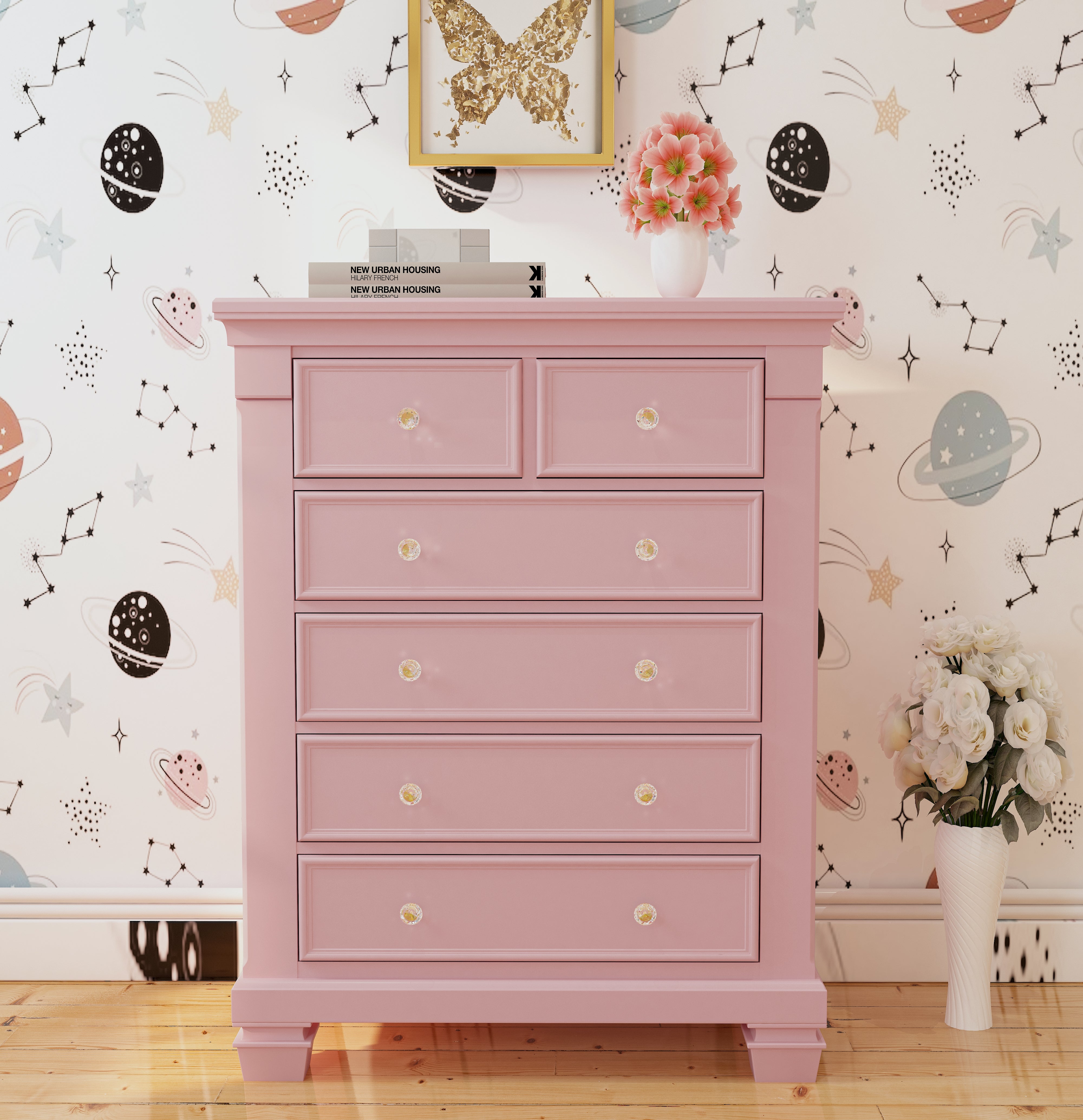 Glendale 5 Drawer Chest in Pink