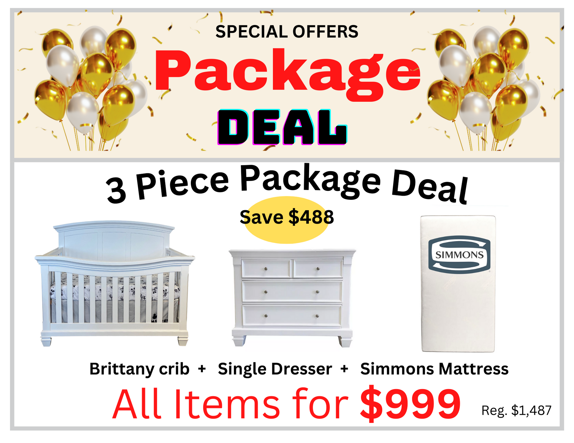 Brittany crib, Glendale Single Dresser and Simmons Mattress image 0