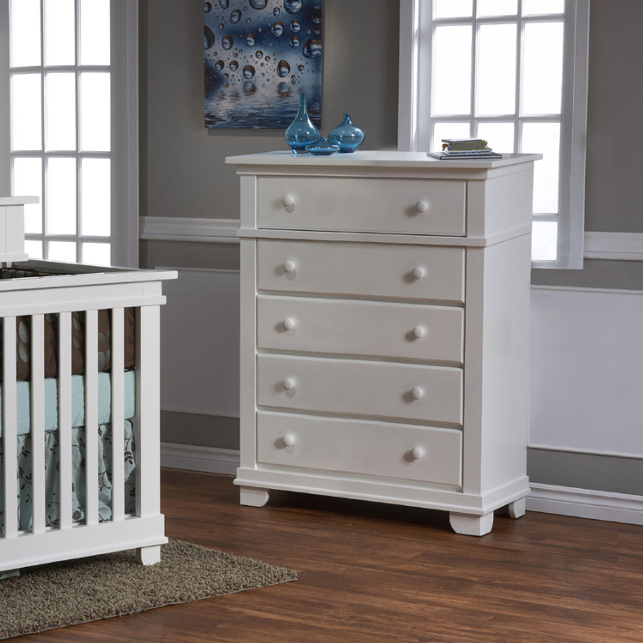 Torino 5 Drawer Dresser in White