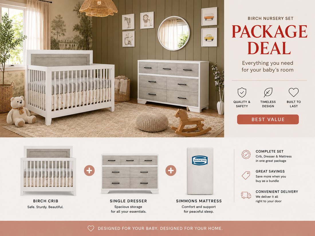 3 PIECE BIRCH SET  ** CRIB+DRESSER+FREE MATTRESS**