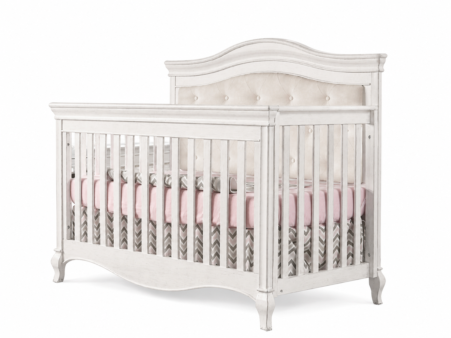 Pali Diamante Collection Forever Crib in Vintage White with Beige Fabric Panel