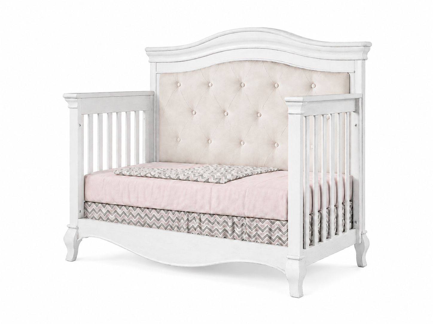 Pali Diamante Collection Forever Crib in Vintage White with Beige Fabric Panel