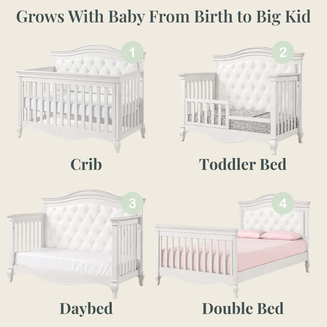 Color: Vintage White | Diamante Forever Crib - White Vinyl Panel