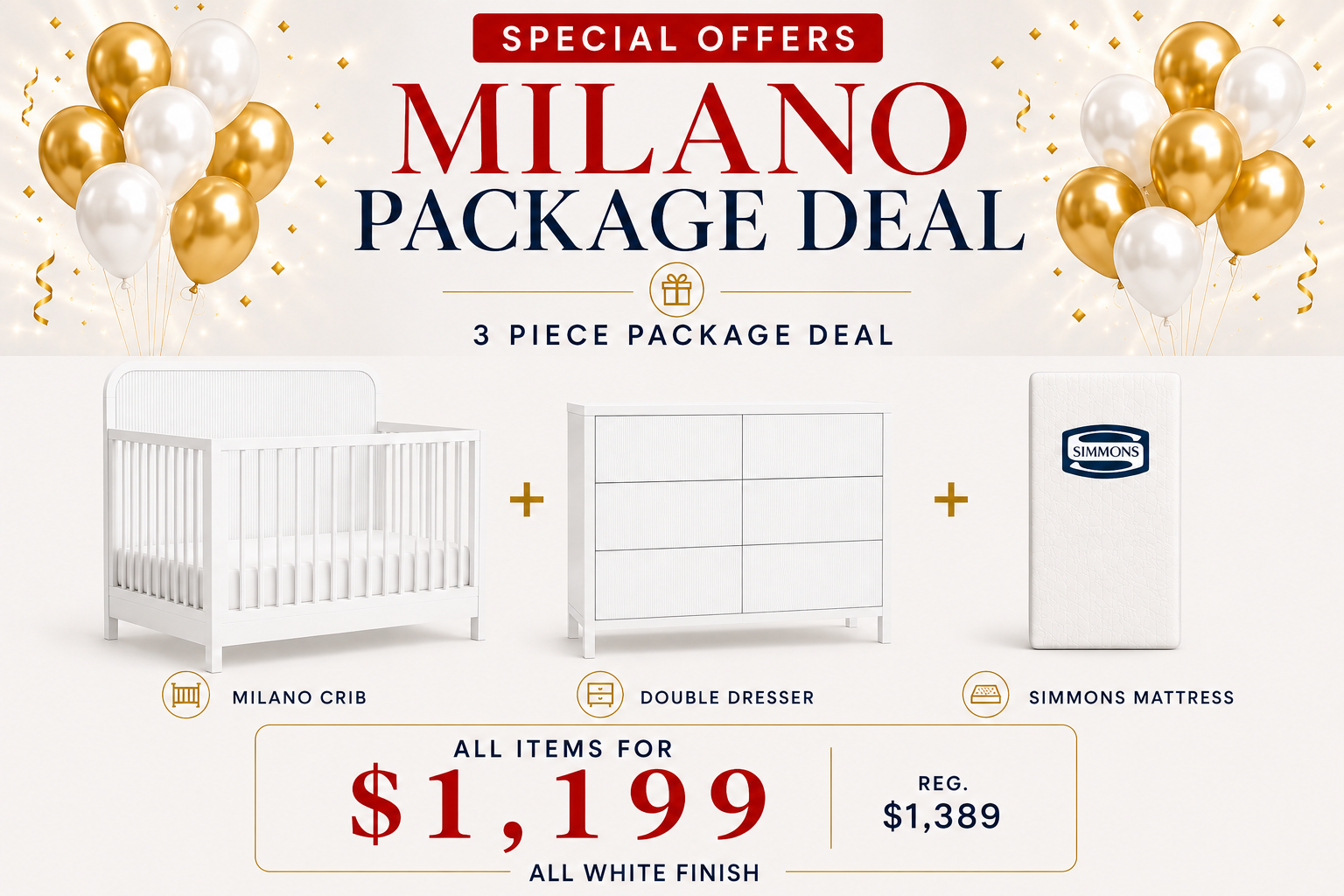 Milano White 3 Piece Package Deal