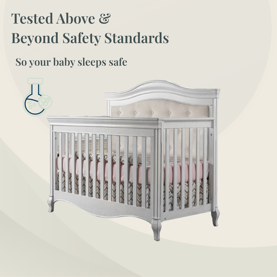 Pali Diamante Collection Forever Crib in Vintage White with Beige Fabric Panel