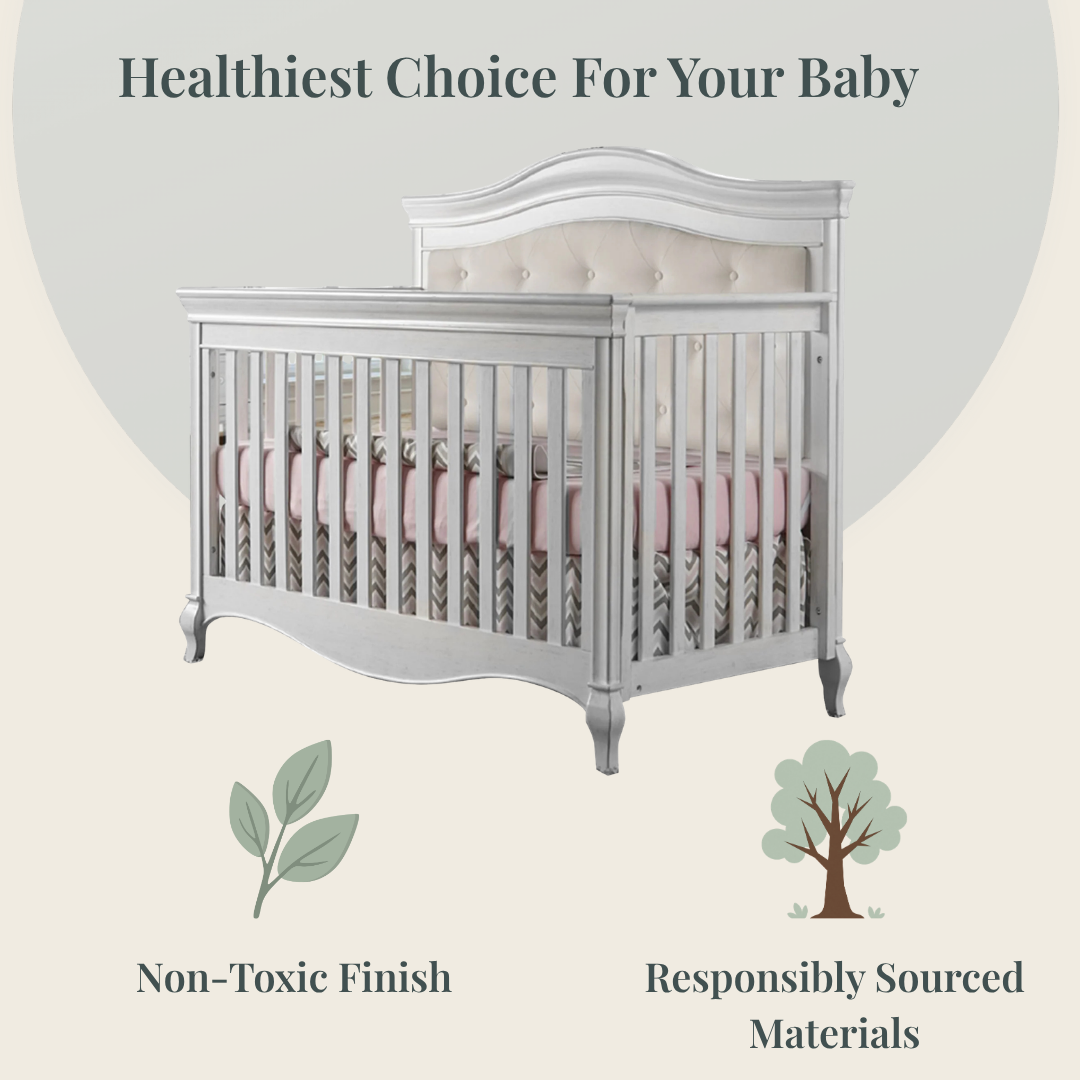 Pali Diamante Collection Forever Crib in Vintage White with Beige Fabric Panel