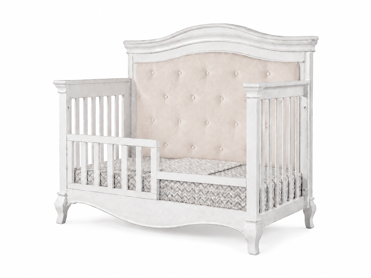 Pali Diamante Collection Forever Crib in Vintage White with Beige Fabric Panel