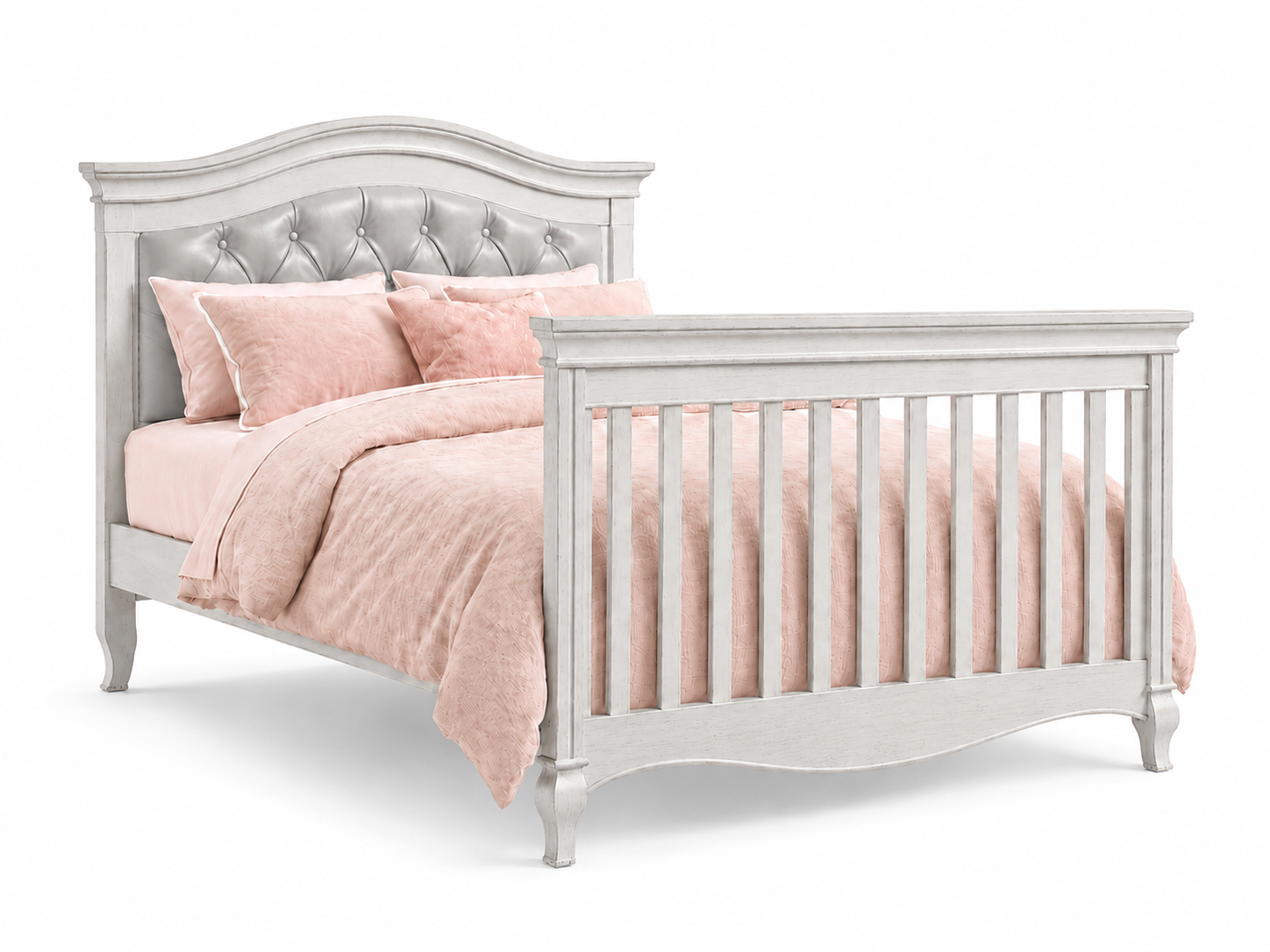 Color: White | Pali Diamante Collection Forever Crib in Vintage White with Grey Leather Panel