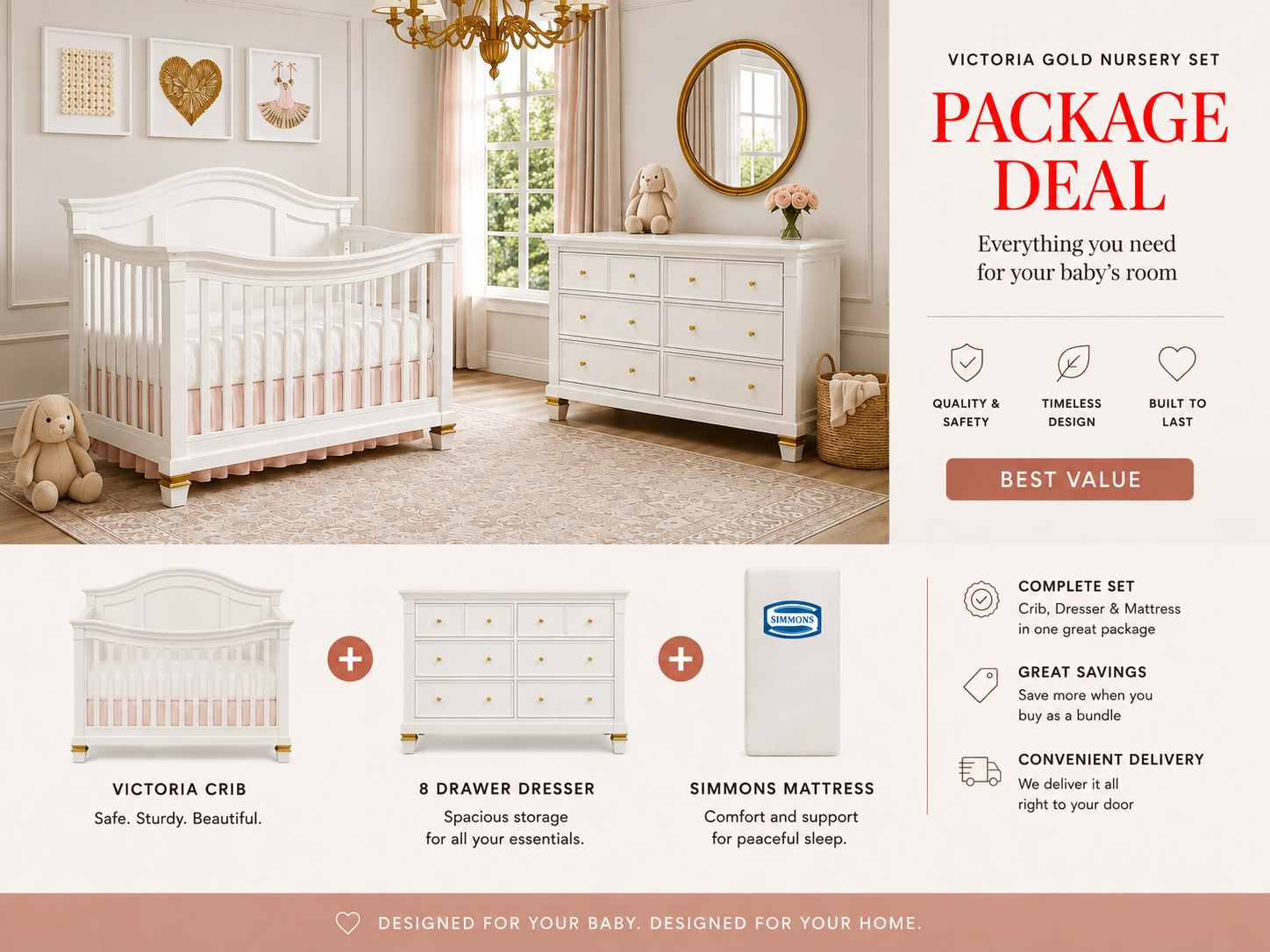 3 Piece Victoria Package Deal White