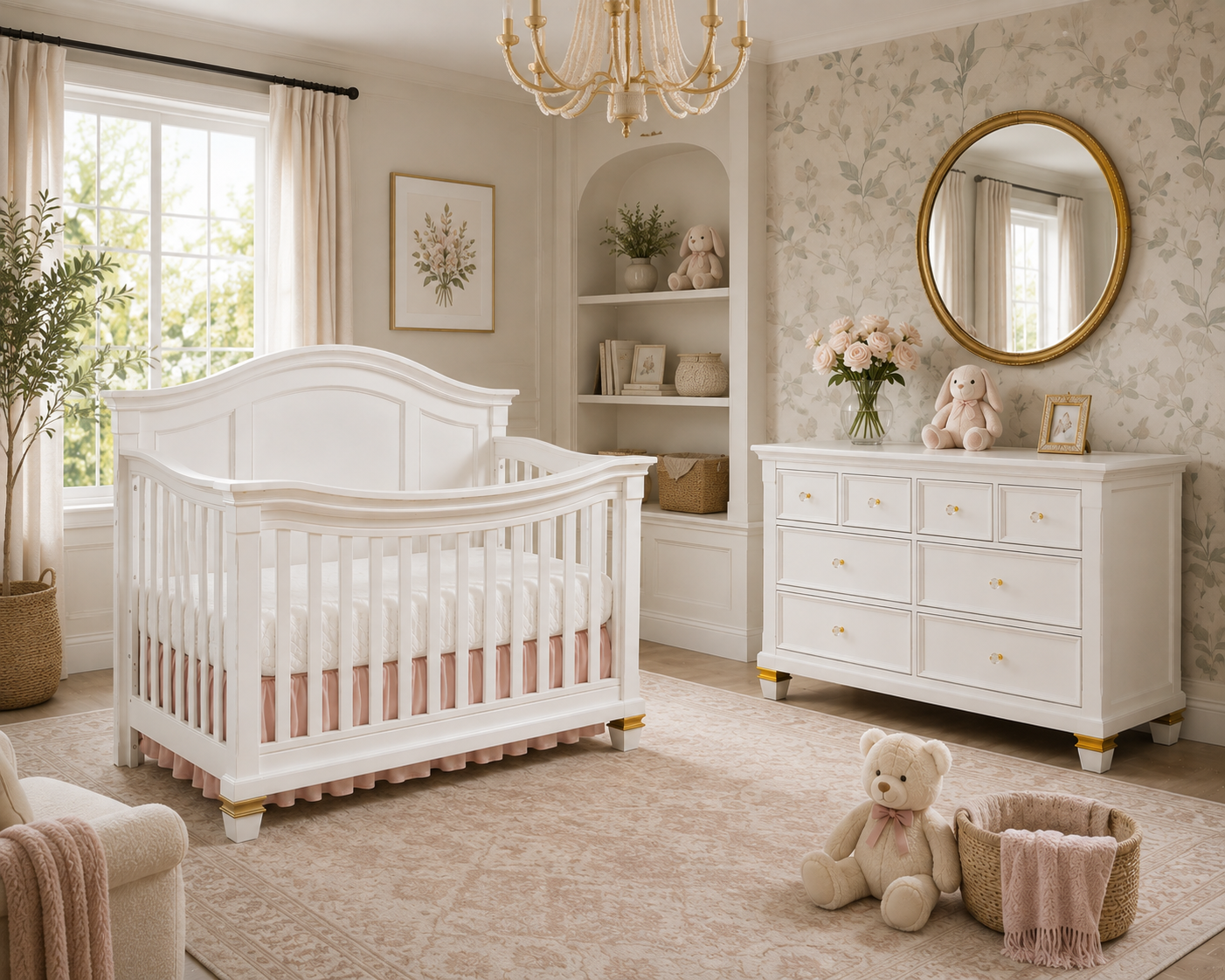 3 Piece Victoria Package Deal White and Gold  **CRIB+DRESSER+FREE MATTRESS**