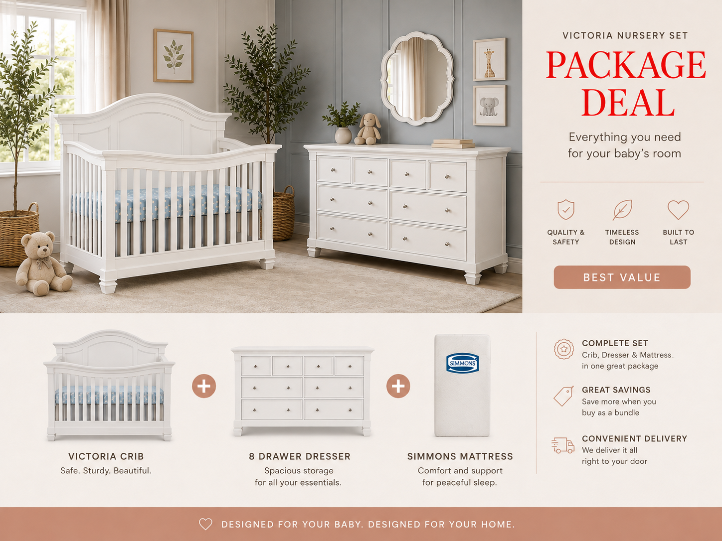 3 Piece Victoria Package Deal White