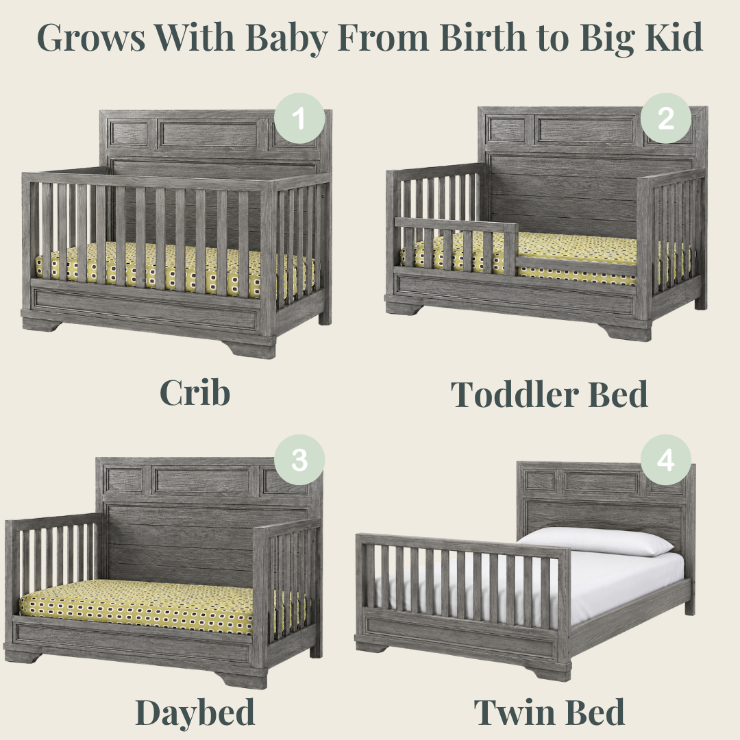 Color: Brushed Pewter | Westwood Design Foundry 4-in-1 Convertible Crib in Brushed Pewter