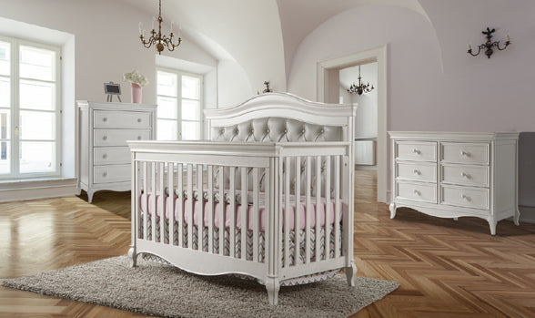 Pali Diamante Collection Forever Crib in Vintage White with Grey Leather Panel image 2