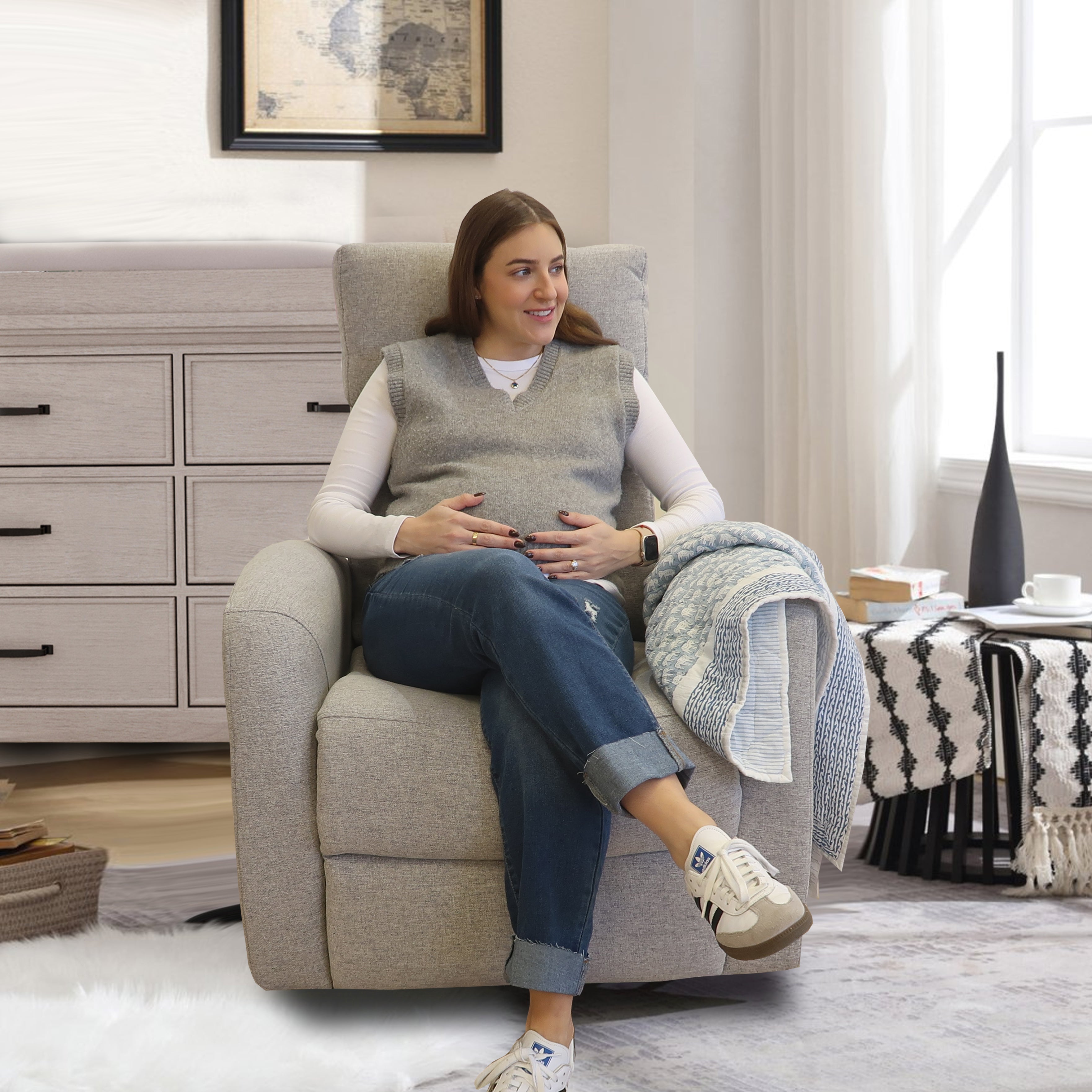 Serena Triple Power Swivel Glider Recliner in Grey