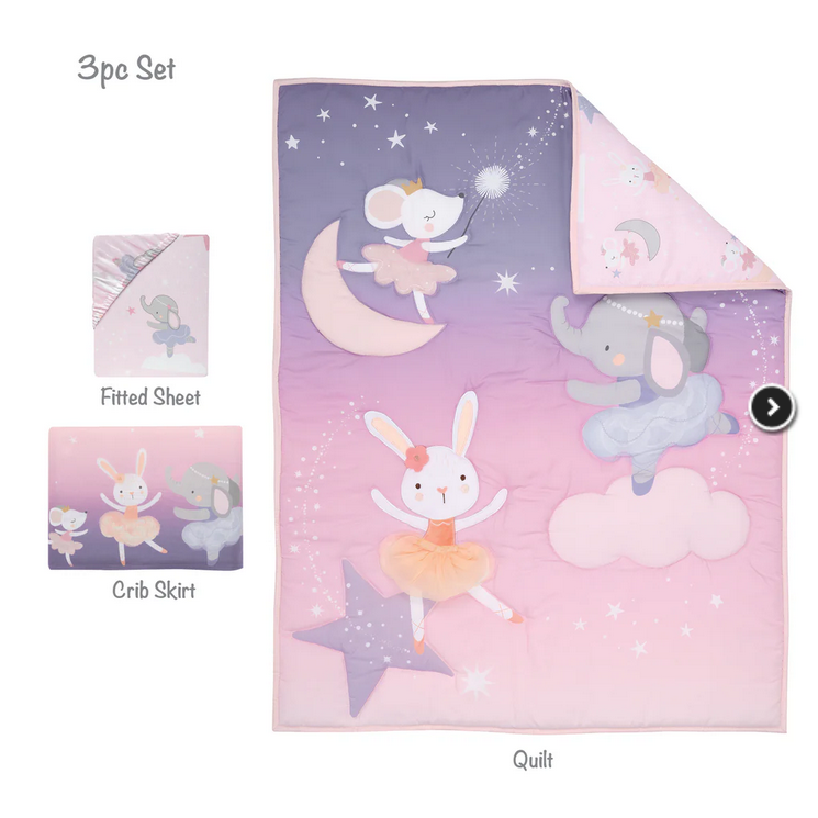Tiny Dancer 3-Piece Ballet Baby Crib Bedding Set - Elephant image 2