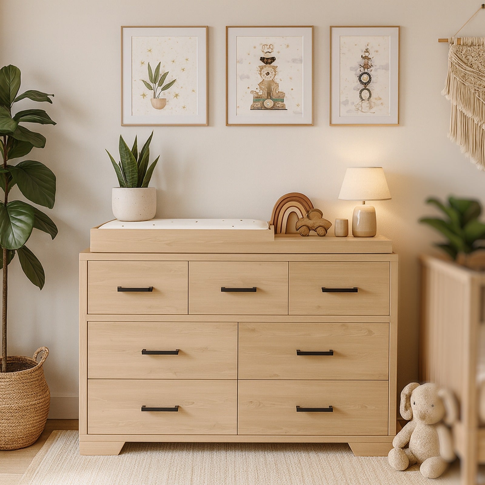 Birch 7 Drawer Double Dresser in Natural