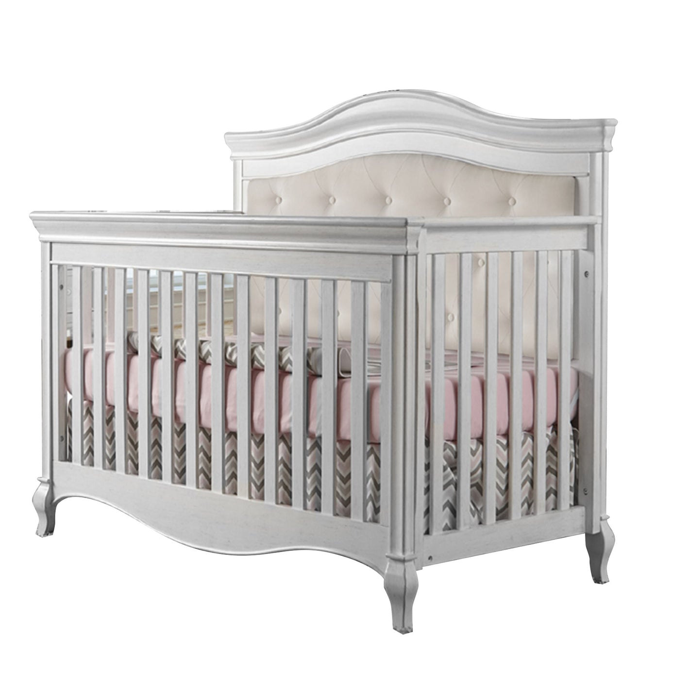 Pali Diamante Collection Forever Crib in Vintage White with Beige Fabric Panel