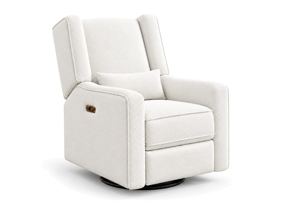 Color: White | Lil Angels Contour Pedic Swivel Power Glider Recliner in Sand