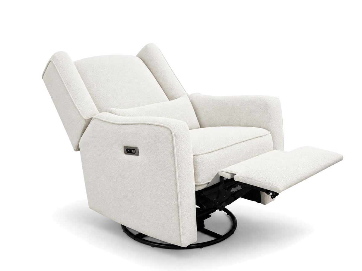 Color: White | Lil Angels Contour Pedic Swivel Power Glider Recliner in Sand