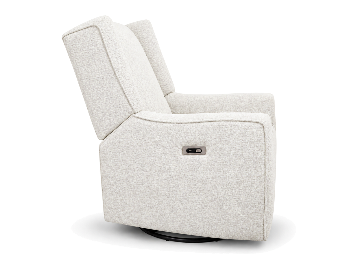 Color: White | Lil Angels Contour Pedic Swivel Power Glider Recliner in Sand