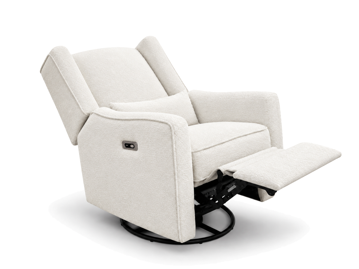 Color: White | Lil Angels Contour Pedic Swivel Power Glider Recliner in Sand