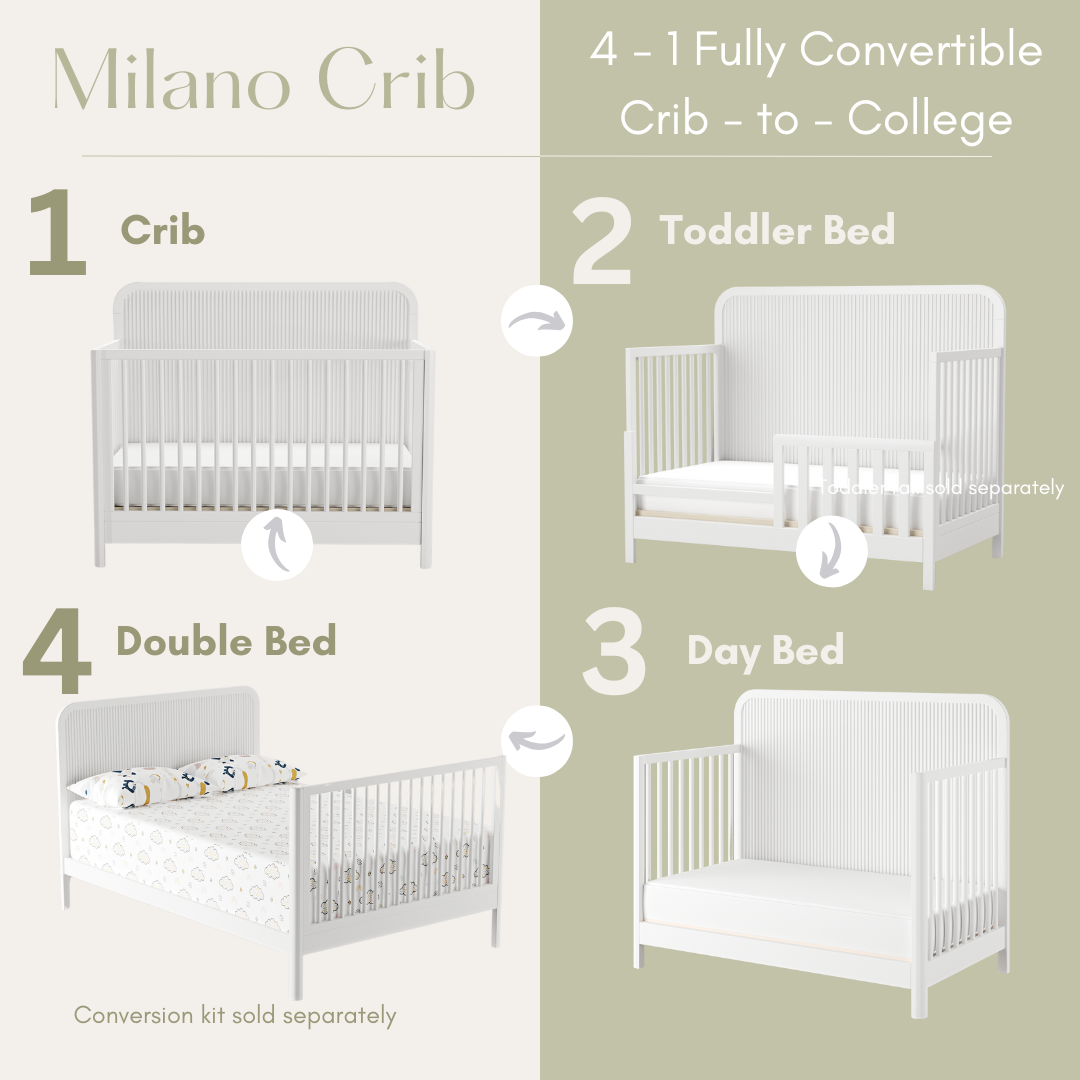 Milano Crib in White/Natural