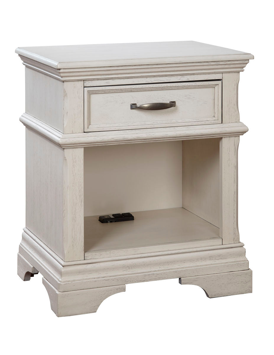Kerrigan 1 Drawer Nightstand with Power in Rustic White